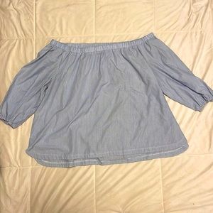 Blue and white striped off the shoulder plus size top